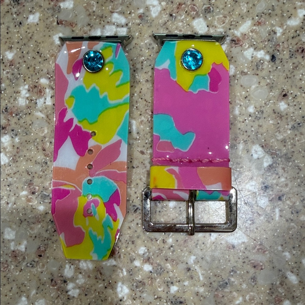 Colorful Floral Silicone Watch Band with Turquoise Accent